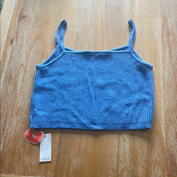 Cider Tops - Cider Blue Ribbed Crop Camisole with Orange Accent